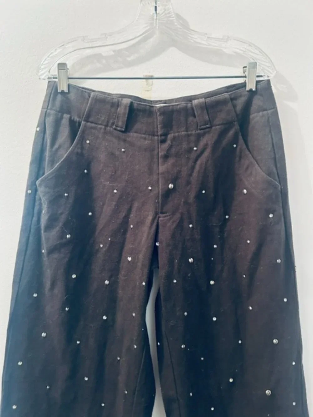 Free People Chocolate Brown Embellished Rhinestone Stud Trousers NEW